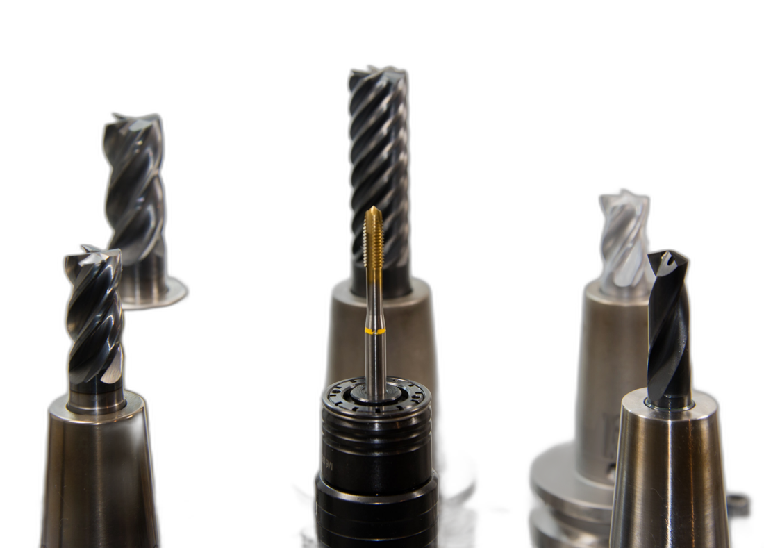 A set of precision CNC tool holders and cutting bits